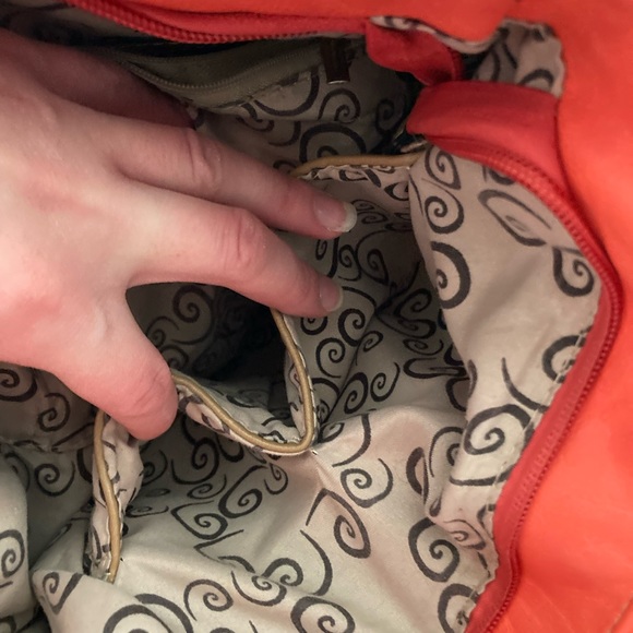 Coral & camel/tan, gold studded, purse. - Picture 8 of 14